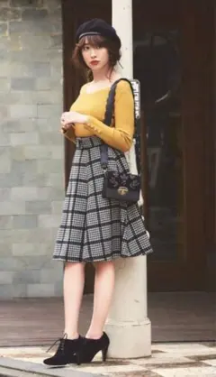 リランドチュール　ドビーチェックフレアスカート千鳥柄フレアスカート　小嶋陽菜着用