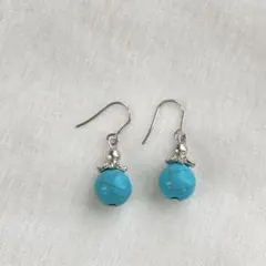 ターコイズカラー 一粒ピアス シンプル 大人カジュアル ハンドメイド