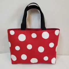 ハンドメイド　紅白水玉模様　ミニトートバッグ