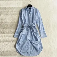 ポロラルフローレン シャツワンピース ポニー刺繍 ストライプ 長袖 リボン 2