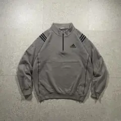 00s adidas ハーフジップ スウェット 刺繍ロゴ グレージュ XL 古着