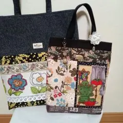 花柄レース装飾トートバッグ 中型