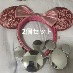 ディズニー　ミッキー　サングラス　シルバー　カチューシャ　スパンコール　ピンク