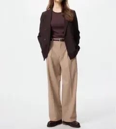 UNIQLO ユニクロ　タックワイドパンツ　ベージュ　M