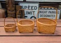 【竹細工】持ち手付 入れ子竹籠 3個セット　竹細工 工芸品 籠 竹製 バスケット