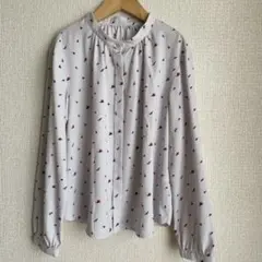 リフレクト　前後着用可　小花柄 スタンドカラー 長袖ブラウス　9号　薄紫のサムネイル