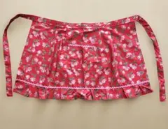 ハンドメイド カフェエプロン サロンエプロン 花柄 赤 フリル レトロ