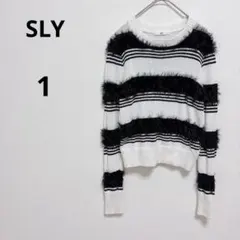 スライ　ファー付き　ストライプ　長袖セーター　コットン　ホワイト　ブラックのサムネイル