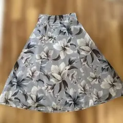 【アプワイザー】フレアロングスカート（Mサイズ/ブルーグレー/花柄）