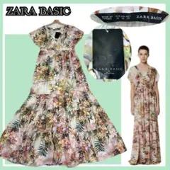 ✨新品✨ZARA BASIC ボタニカル柄 ティアードマキシワンピース M