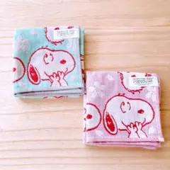 PEANUTS スヌーピー 3重ガーゼ ハンカチ 桜ピンク グリーン ②