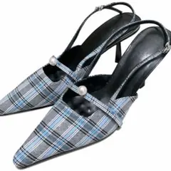 青と黒のチェック柄・パンプス（お値段交渉可）