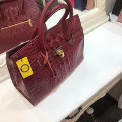 クロコダイル風レザー トートバッグ バーガンディ