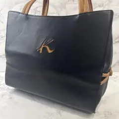 kitamura キタムラ カットワークロゴ 本革 レザー トートバッグ 紺×茶