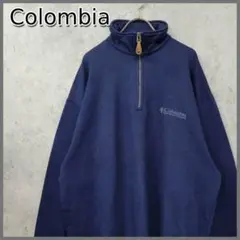 00s 古着 コロンビア 刺繍 ハーフジップ スウェット ネイビー XL