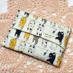 ハンドメイド　ポケットティッシュケース　洗濯干し猫　猫　アイボリー
