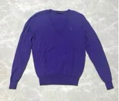 ラルフローレン ウール100% Vネックニット パープル M 薄手 ポロ刺繍