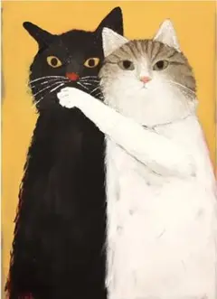 2匹の猫　アートポスター　インテリア　リビング　玄関　トイレ　ネコすき