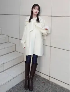 FRAY I.D マフラー付ノーカラーリバーミドルコート