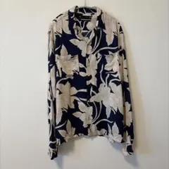 ALLSAINTS 春夏秋 長袖シャツ 花柄 ネイビー Lサイズ　アロハのサムネイル