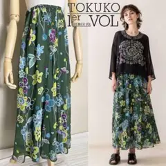 美品 トクコ プルミエヴォル フラワーグラフィック ギャザー ロングスカートのサムネイル