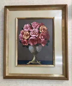 バラの油彩画 金色フレーム - メルカリ