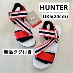 新品タグHUNTER ハンター ストラップサンダル 赤 黒 白 UK5 24cmのサムネイル