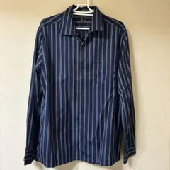 メンズ ZIP FIVE ストライプ柄 長袖シャツ ネイビー XL