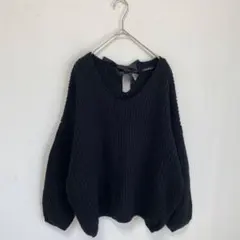 INGNI イング　バックリボン　ローゲージ　ニットソー　アクリル　黒【M】リブ
