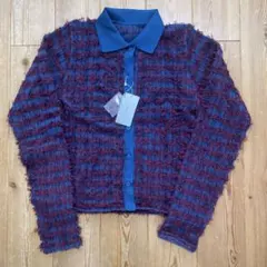 KBF ツイードフリンジニット　カーディガン