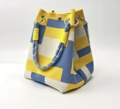 レディース巾着バッグ トートマルチカラー　イエロー×ブルー