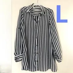 ストライプ　長袖シャツ　L