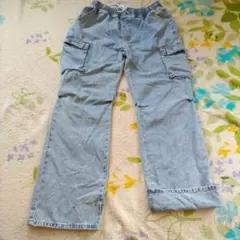 大きいサイズ ライトブルー カーゴパンツ サイドポケット付き 3XL