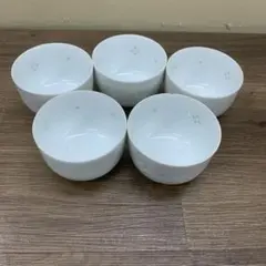 E-壁 【5客セット】白磁 湯呑み 小鉢 染付 花柄 昭和レトロ 和食器