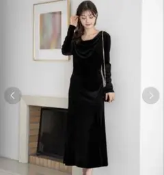 Noela ノエラ ドレープベロアワンピース ブラック S