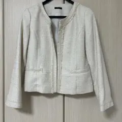 アイボリー ノーカラージャケットとスカートセット