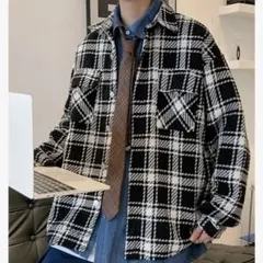 チェック柄 長袖シャツ メンズ オーバーサイズ　カジュアル ジャケット 2XL