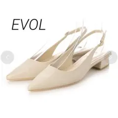EVOL イーボル　バックストラップポインテッドブロックヒールパンプス