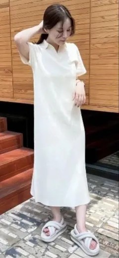 Mila Owen ミラオーウェン スキッパー衿ロングニットワンピース