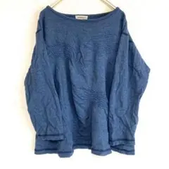 LAUTREAMONT／毛100％七分袖Aラインカットソー　ニット　紺色