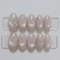 【現品】ネイルチップ 韓国風 マグネット シンプル お花 ベージュ 大人上品