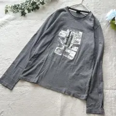 ディージェイホンダ ꕤ メンズ長袖Tシャツ プリントロゴ グレー フォトデザイン