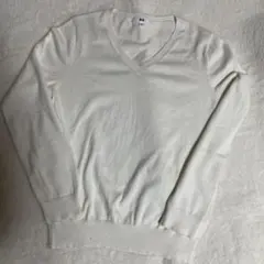 UNIQLO ユニクロ　カシミヤ混　Vネック　長袖　ニット　白　ホワイト　XL