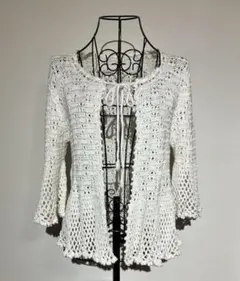 レディース メッシュ かぎ編み ニット カーディガン ボレロ 五分袖