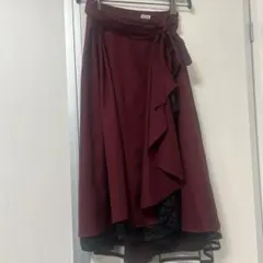 axes femme フレアスカート ボルドー レース切替のサムネイル