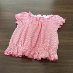 メゾピアノ★レア★ピンクチェック柄フリル半袖シャツ