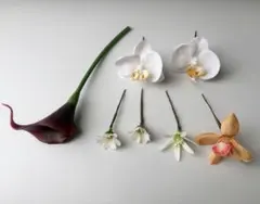 高級造花　ヘッドパーツ　アーティフィシャルフラワー　髪飾り　ホワイトバーガンディ