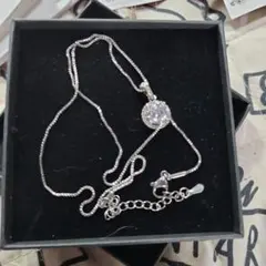 シルバー ラウンドカットストーン ネックレスシルバー925