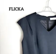 FLICKA ネイビー ノースリーブ Vネックワンピース 膝丈　セレモニー