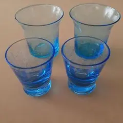 昭和レトロ プレスガラス 氷コップ ブルー ショットグラス、おちょこ